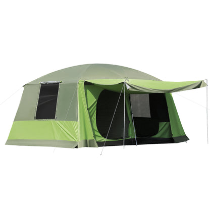 Familietent - 4 tot 8 Personen - Grote Kampeertent - Dubbele Compartimenten - UV-bescherming - Waterdicht - 405x305x225 cm - Groen - QUORE