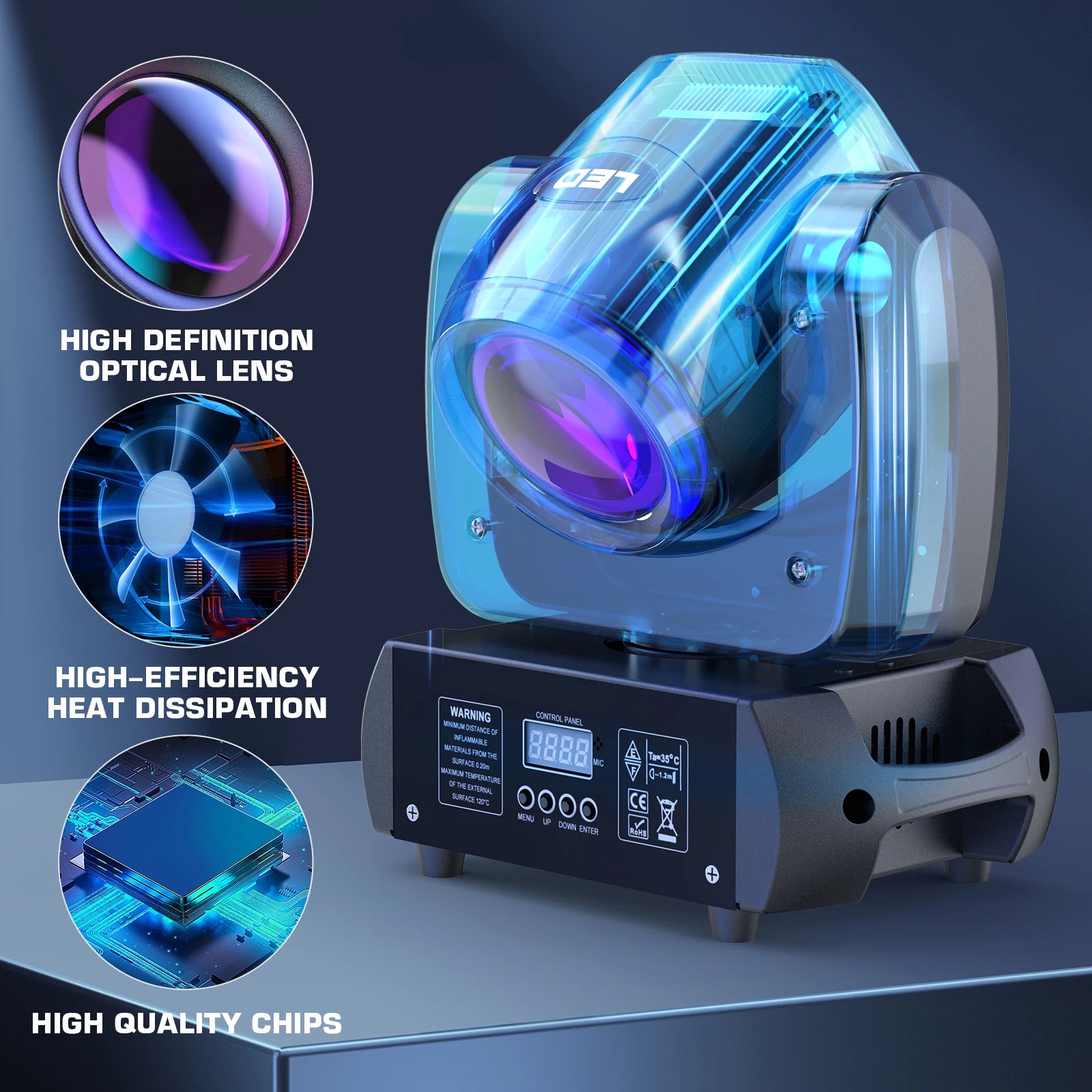 Moving Head Stage Lights – Moving Head Verlichting – LED Stage Lamp – DJ Licht – Disco Verlichting – Set van 2 EU Plug – 100W Power – 18 Prismatische Effecten - QUORE