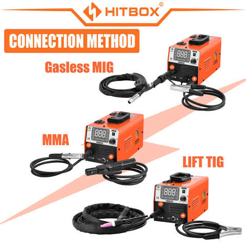Hitbox - Lasmachine - Elektrische Lasser - 3 in 1 - MIG Halfautomatische Lasmachine - Zonder Gas Inverter MMA Boog MIG TIG Lasser Synergy - Oranje - Set 2