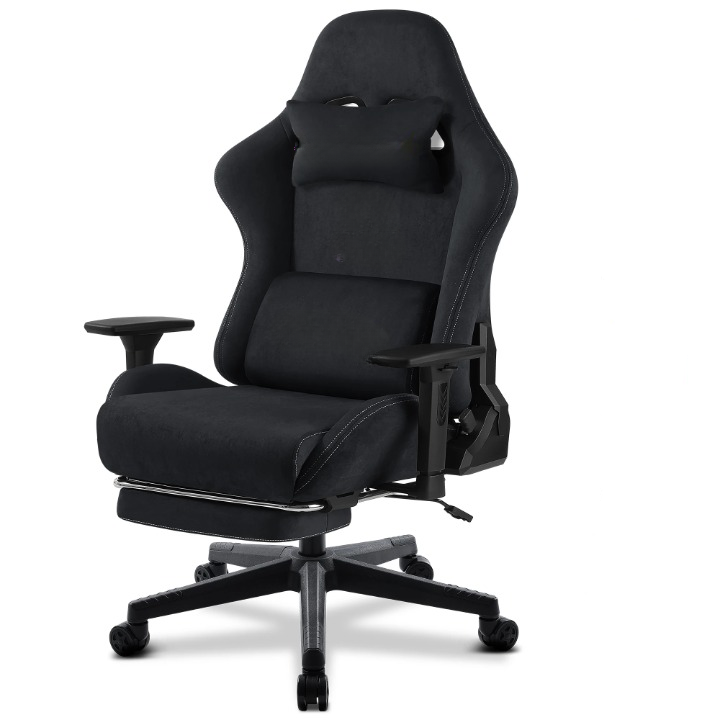 Gaming Stoel - Bureaustoel - Swivel Stoel - met Voetsteun - Verstelbare - Rugleuning - Lendenkussen - Ergonomische - Draaibare - 89 x 59 x 32.5 cm - Zwart
