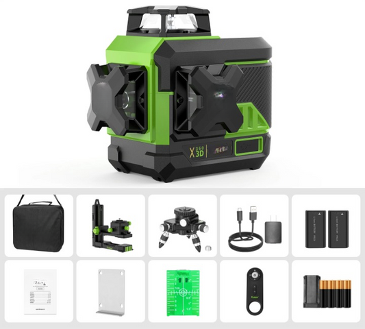 3D Kruislijnlaser – Laserwaterpas – Bouwlaser – Zelfnivellerende Laser – Groene Laserlijnen – IP54 Waterbestendig – Bluetooth Afstandsbediening - Basisset