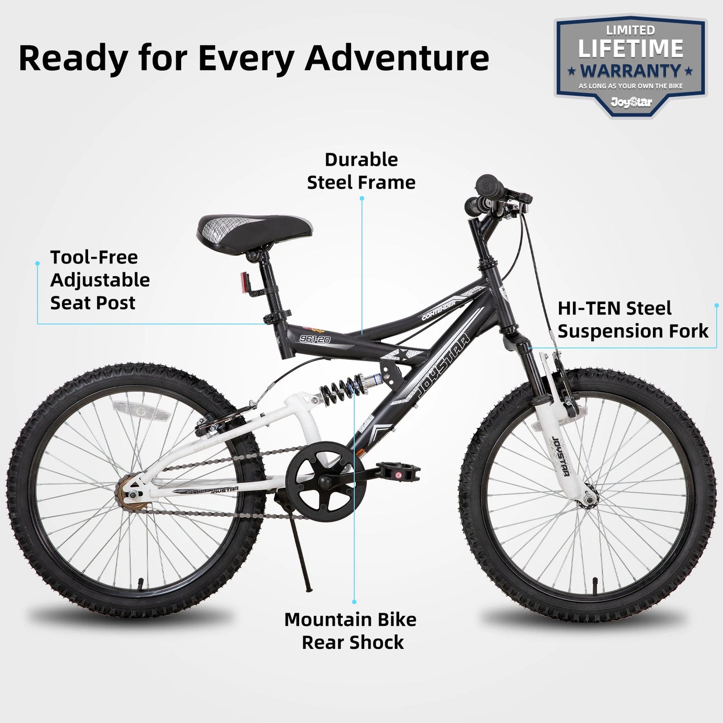 JOYSTAR 20 Inch Kids' Bike for Kids Ages 5-13 Years Old, Dual-Suspension Kids Mountain Bike - QUORE