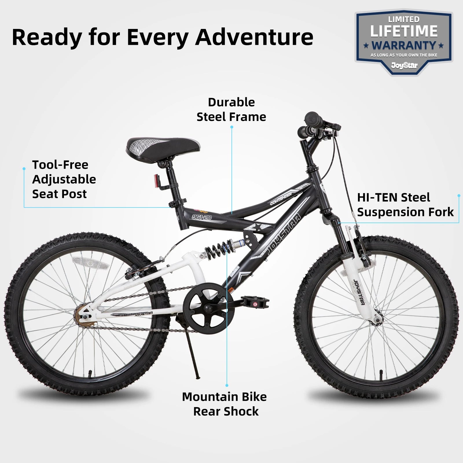 JOYSTAR 20 Inch Kids' Bike for Kids Ages 5-13 Years Old, Dual-Suspension Kids Mountain Bike - QUORE