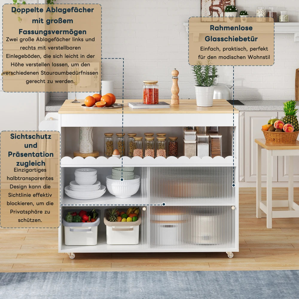 Keukenwagen – Keukentrolley – Serveerwagen – Keukenmeubel – Keukenkar – Uitschuifbaar Werkblad 110x69 cm – MDF Met Eikenhoutfurnier