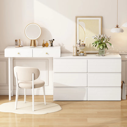 Kaptafel (Zonder Stoel en Spiegel) - Wit - Inclusief Uittrekbare Ladekast - Opbergkast 1804085cm - Drie Niveaus - Zes Lades - QUORE