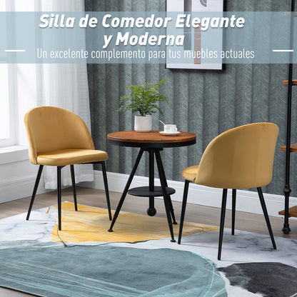 Eetkamerstoelen – Velvet Stoelen – Comfortabele Stoelen – Bistro Stoelen – Metalen Poten – Foamvulling – Compact 49 x 50 x 77 cm - Geel