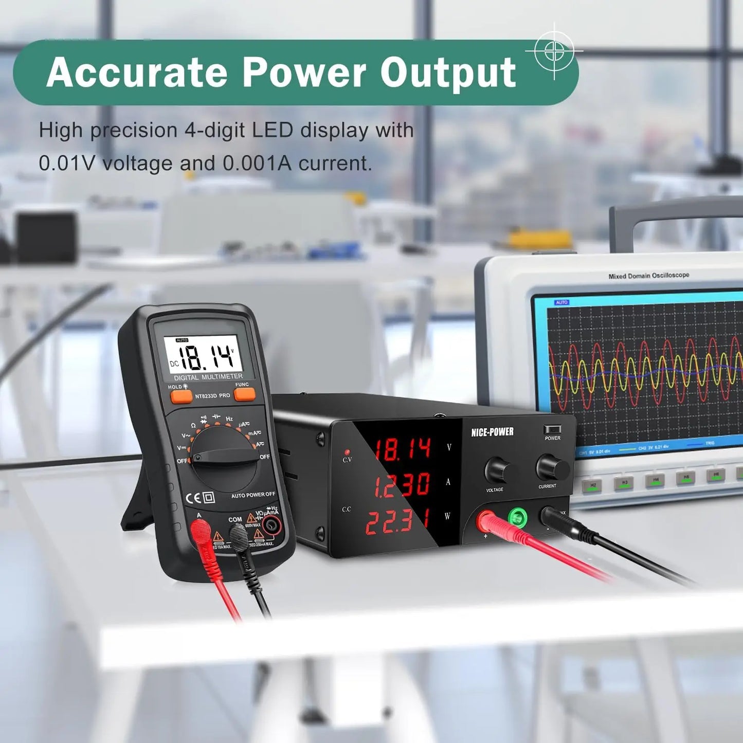 Labvoeding - DC Bench Voeding - Regelbare Voeding - Voeding - Lab Bench Voeding - Functiegenerator - 30V - 30A - 900W Zwart - Zwart