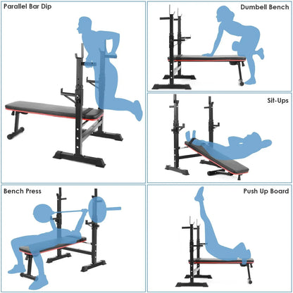 Fitnessbank – Halterbank – Trainingsbank – Krachtbank – Sportschoolbank – Verstelbare Haltersteunen – Stevig Staalframe Tot 200 kg Belastbaar