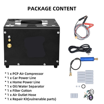Luchtcompressor - Compressor - Luchtpomp - Air Compressor - 4500Psi - 300bar - PCP - Hoge Druk Compressor – Ingebouwde 12V Voedingsadapter – Geschikt voor Scuba Tanks en Luchtgeweren – Auto Stop Versie – 220V