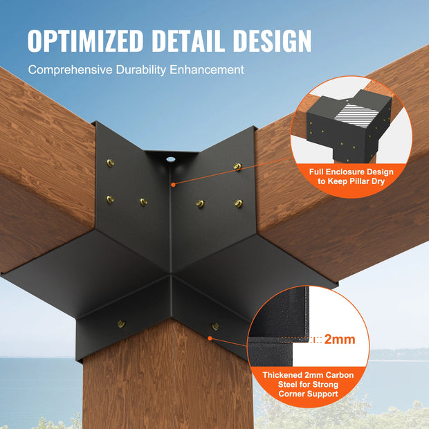 Pergola - Pergola Bracket Kit - Pergola Metal - Pergola Kit - Pergola Corner Connection - 4x4inch - 3 Way Easy Installation - For Gazebos Patio Pergolas Log Cabin Outdoor Hardware - 2PCs