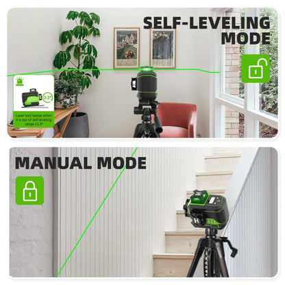 3D Laserwaterpas – Laserwaterpas – Cross Line Laser – Zelfnivellerend – Groen Licht – 12 Lijnen – Afstandsbediening - Afstandsmeter
