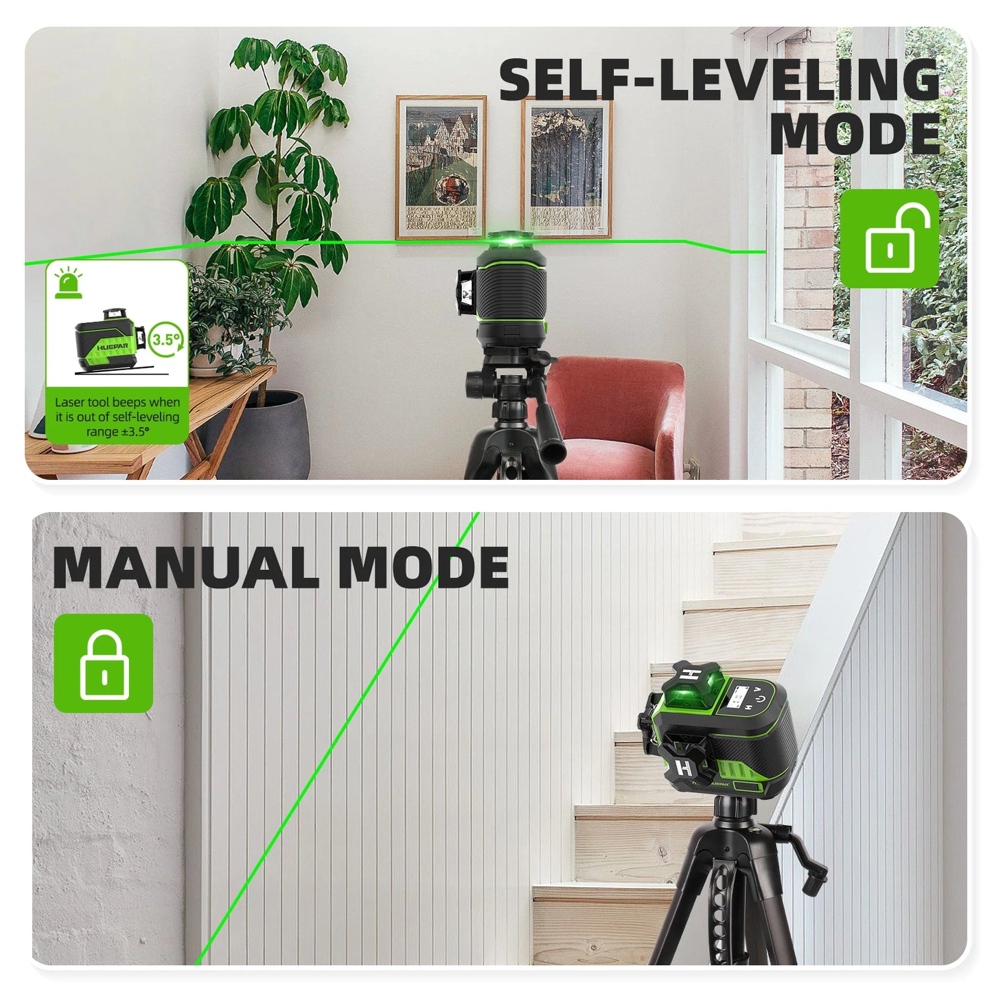 3D Kruislijnlaser – Laserwaterpas – Bouwlaser – Zelfnivellerende Laser – Groene Laserlijnen – IP54 Waterbestendig – Bluetooth Afstandsbediening - Basisset
