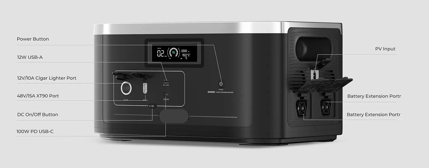 LiFePO4 Batterij – Externe Accu – Noodstroomvoorziening – Draagbare Energiebron – 2048Wh Capaciteit – USB-C PD 100W