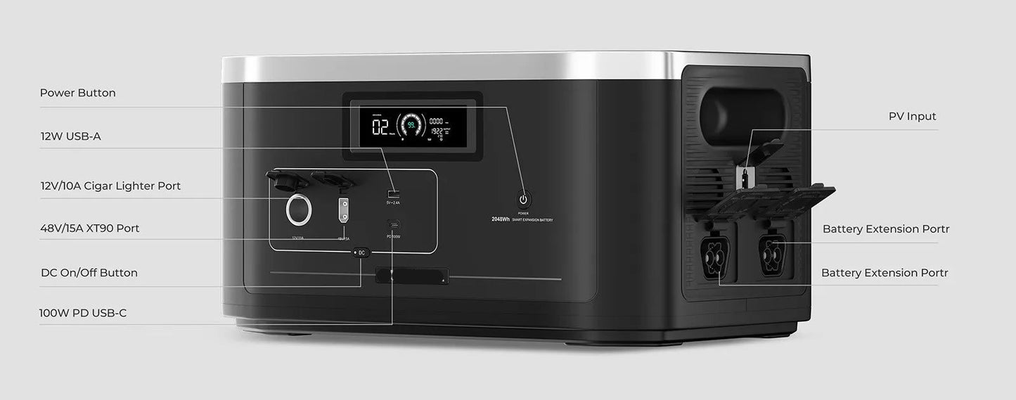 Powerstation – Batterij Uitbreiding – Draagbare Accu – Noodstroom – Lithium LiFePO4 – 2048Wh Capaciteit – 3500+ Oplaadcycli