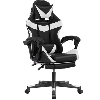 Gaming Stoel - Massage Gaming Stoel - Bureaustoel - Swivel Stoel - met Voetsteun - Hoofdsteun - Verstelbare - Rugleuning - 6-puntsmassage - Ergonomische - Draaibare - 59 x 68 - 115-125 - Zwart & Wit