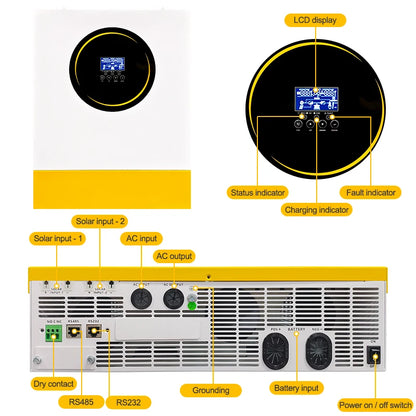 Hybride Solar Omvormer – Zonne-energie Inverter – Accu Omvormer – Power Inverter – Zuivere Sinusgolf – MPPT 160A Laadregelaar – 500V Max PV Spanning – Wifi Optie – 48V Compatibel