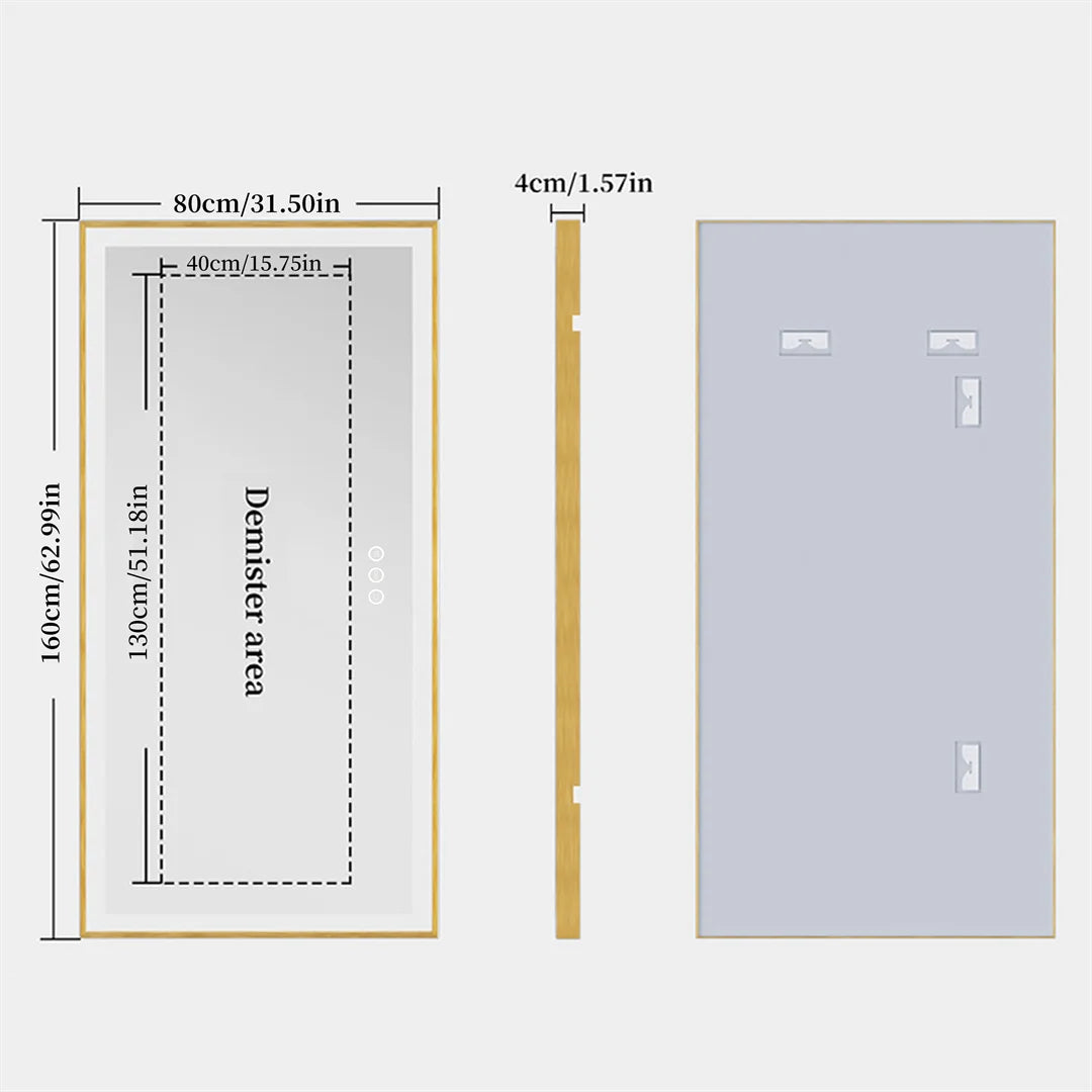 Led Badkamerspiegel – Spiegel – Badkamerspiegel Met Verlichting – Make-Up Spiegel – Wandspiegel – 160x80 CM – Gouden Aluminium Frame – Ontwasemingsfunctie