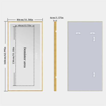Led Badkamerspiegel – Spiegel – Badkamerspiegel Met Verlichting – Make-Up Spiegel – Wandspiegel – 160x80 CM – Gouden Aluminium Frame – Ontwasemingsfunctie