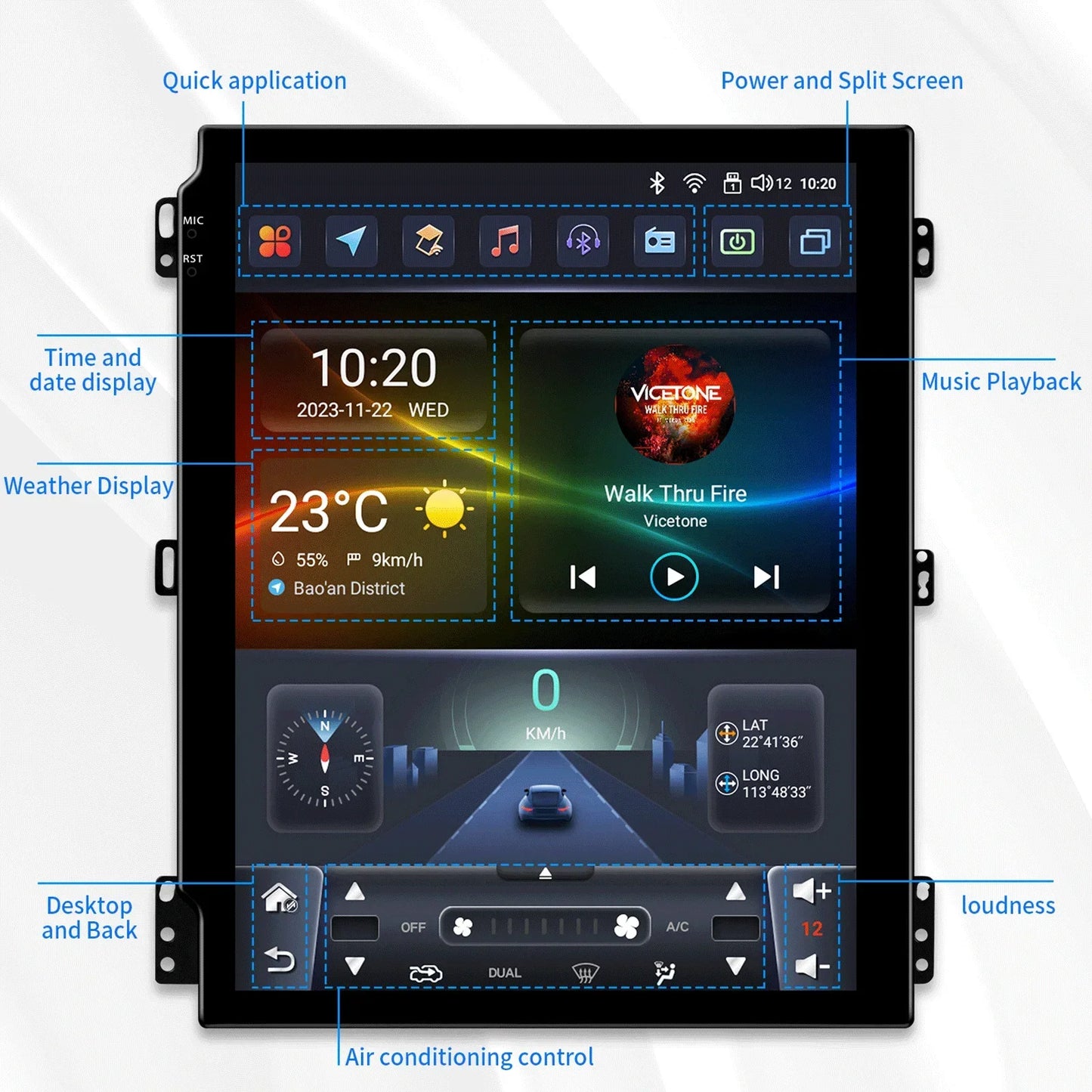 Autoradio – Multimediaspeler – Carplay Radio – 2-DIN Radio – Android Auto – 9,7 Inch Touchscreen – Android 14 Met 4G En DSP Geluidsverwerking - QUORE