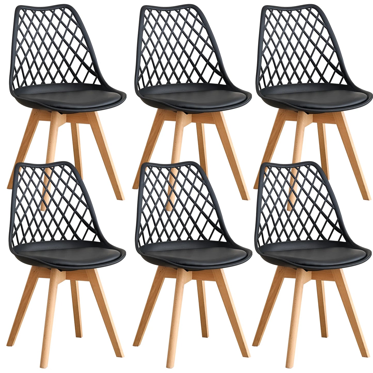 Set of 4 / 6 Modern Mesh Back Dining Chair with Solid Wood Legs and Upholstered Cushions, for Dining Room/Bedroom, Cafe Chair