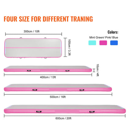 Gymnastiekmat - Opblaasbare - Turnmat - Dikke Tumbling Mat - met Elektrische Pomp - Voor Thuis - Gym & Training - Hoogwaardig PVC-materiaal - Ergonomische Handgreep - en Schouderband - 10ftx3.3ftx4inch - Groen