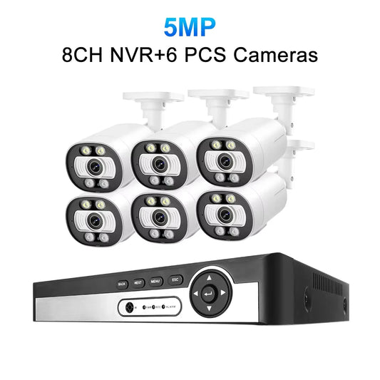 Techage 8CH 5MP POE CCTV IP Camera System Security Smart AI Face Detect 2-Way Audio Video Protection Surveillance Camera Outdoor