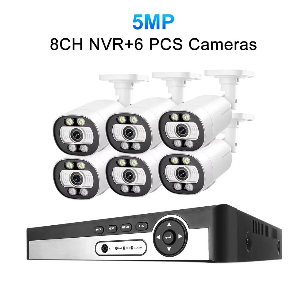 Techage 8CH 5MP POE CCTV IP Camera System Security Smart AI Face Detect 2-Way Audio Video Protection Surveillance Camera Outdoor