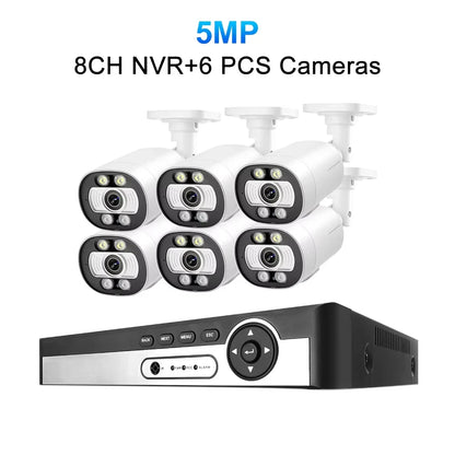 Techage 8CH 5MP POE CCTV IP Camera System Security Smart AI Face Detect 2-Way Audio Video Protection Surveillance Camera Outdoor