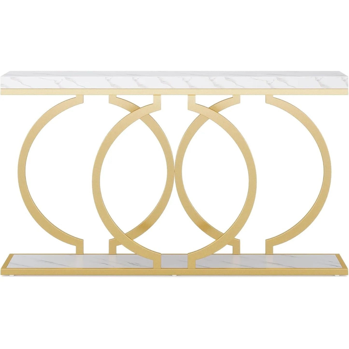 Console Tafel – Sidetable – Haltafel – Wandtafel – Marmeren Blad – Metalen Frame – 153 x 37.5 x 19.5 cm - Wit and Goud