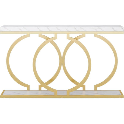 Console Tafel – Sidetable – Haltafel – Wandtafel – Marmeren Blad – Metalen Frame – 153 x 37.5 x 19.5 cm - Wit and Goud