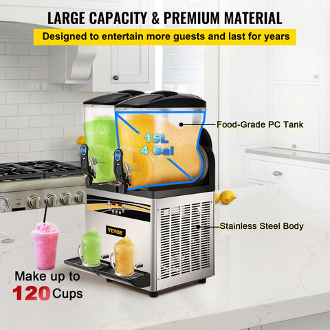 Slush Puppy Maker - Slush Puppy Machine - 15L Double Tank - Slushy Maker - Slush Machine - Margareta Machine - Frozen Drink Maker - Perfect for Cafes Bars
