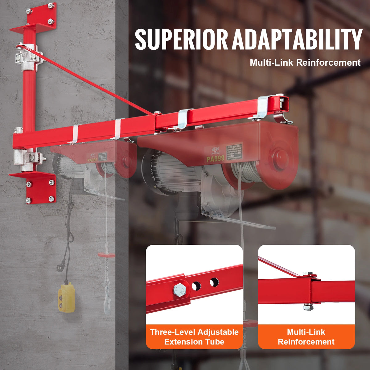Stalen hijsframe - Lier - Lieren - Liften - Takel - 300-600kg - met paal 180° Draaibare Steigerhouder - voor Werkplaats Garage