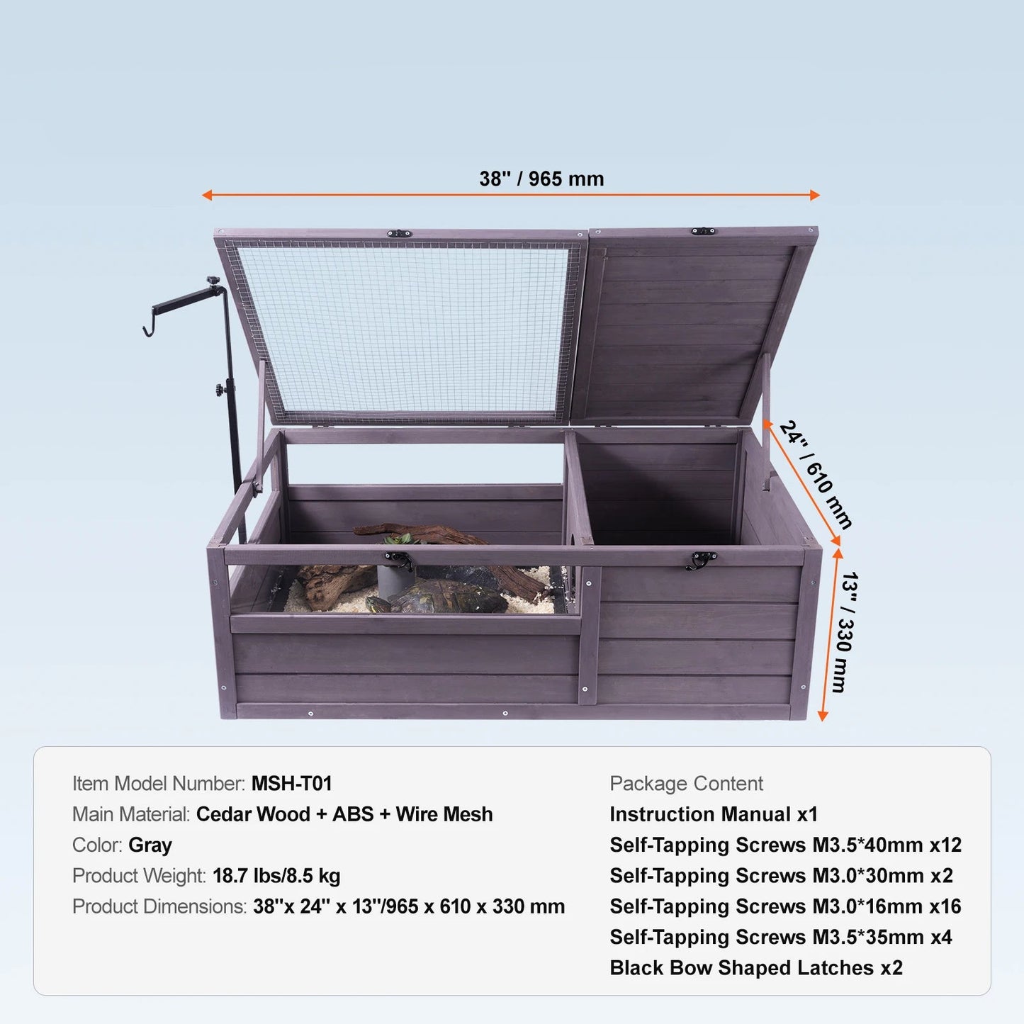 Houten - Verblijf - Schildpadden Verblijf - 2-Zones - 112 x 65 x 61 cm - met Halfdoorzichtige Wanden - Reptielenhok voor Binnen & Buiten – Groot Tortoise Habitat - QUORE