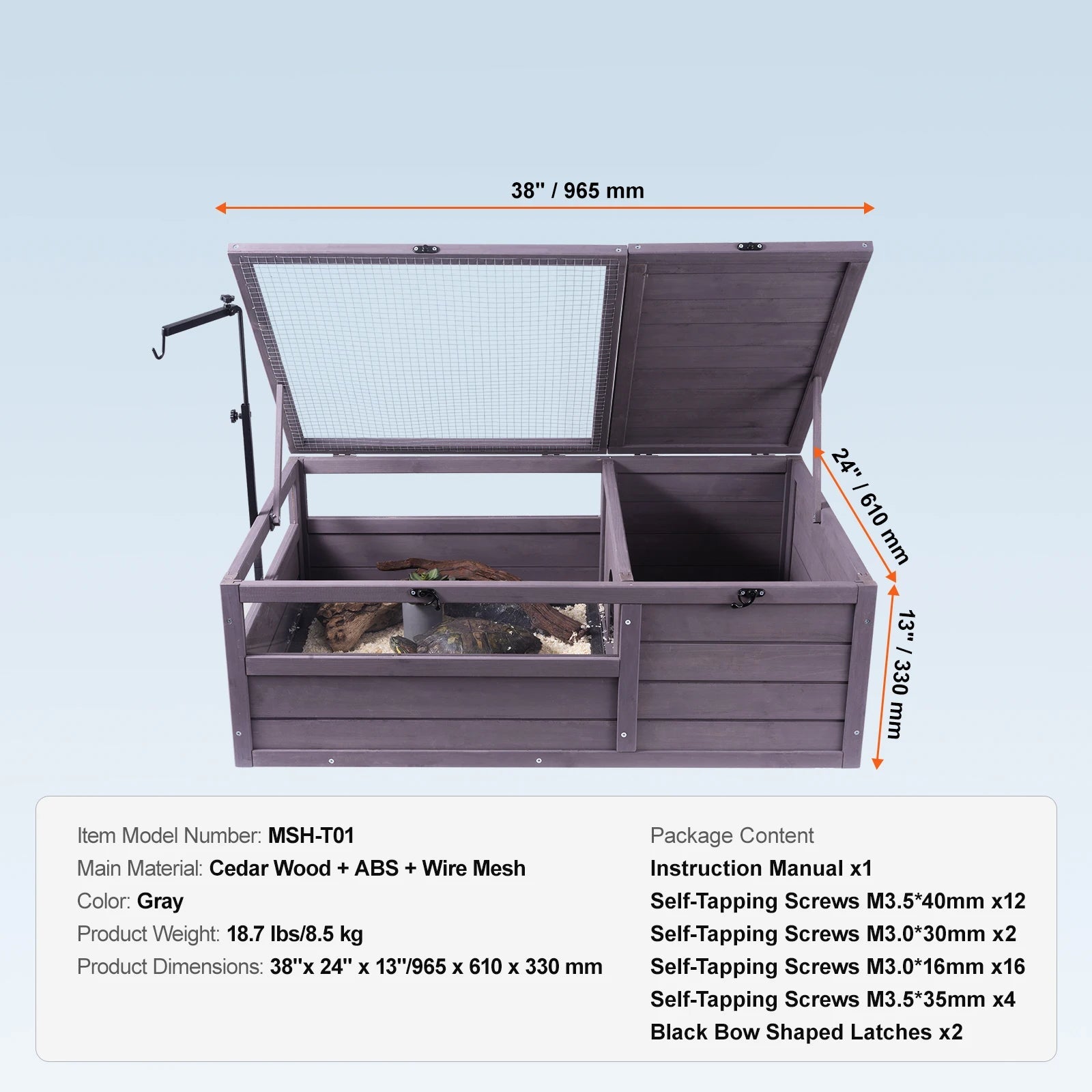 Houten - Verblijf - Schildpadden Verblijf - 2-Zones - 112 x 65 x 61 cm - met Halfdoorzichtige Wanden - Reptielenhok voor Binnen & Buiten – Groot Tortoise Habitat - QUORE