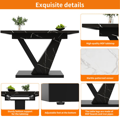 Uitschuifbare Eettafel – Uitklapbare Tafel – Keukentafel – Tafel Met Verlengstuk – Marmer Design – 120-160 cm – Zwart Marmer MDF – Verstelbare Metalen Poten