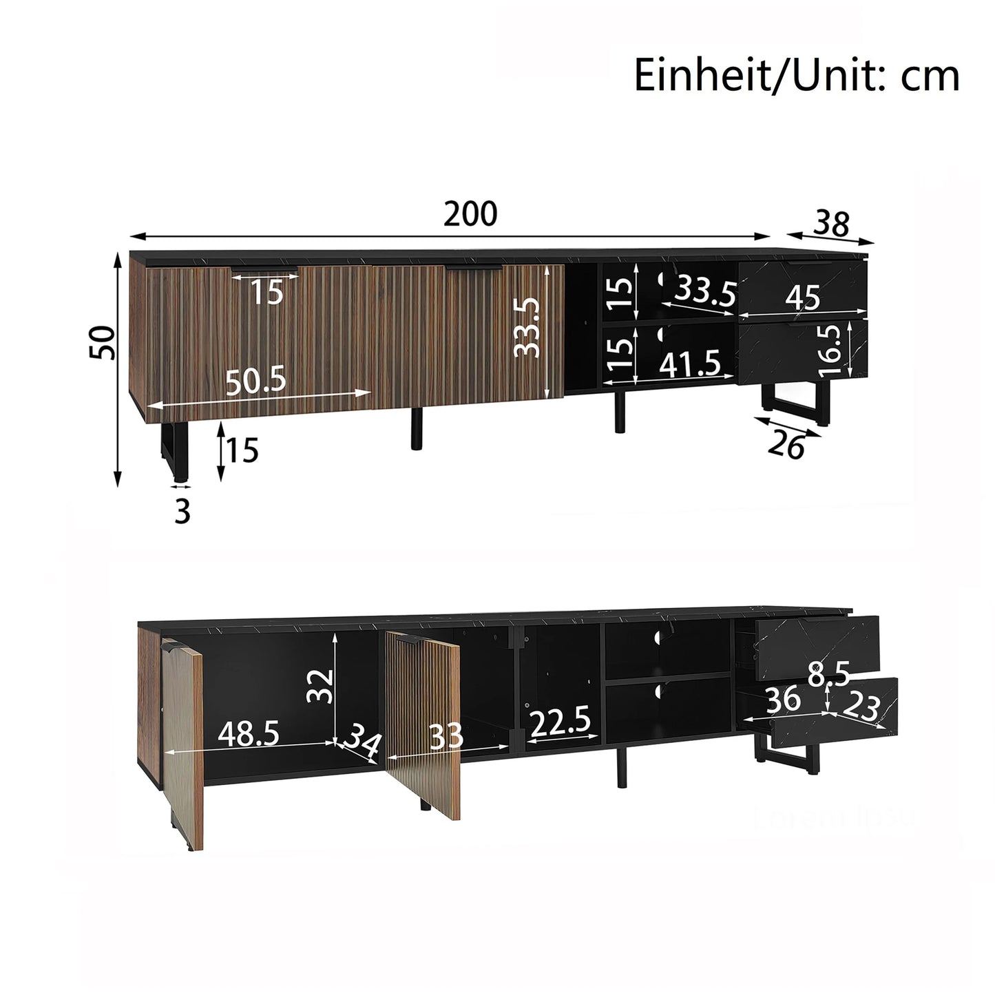 Tv-Kast – Tv-Meubel – Dressoir – Mediameubel – Tv-Meubel Met Opbergruimte – 200 CM Breed – Marmeren Design Met Verstelbare Led-Verlichting