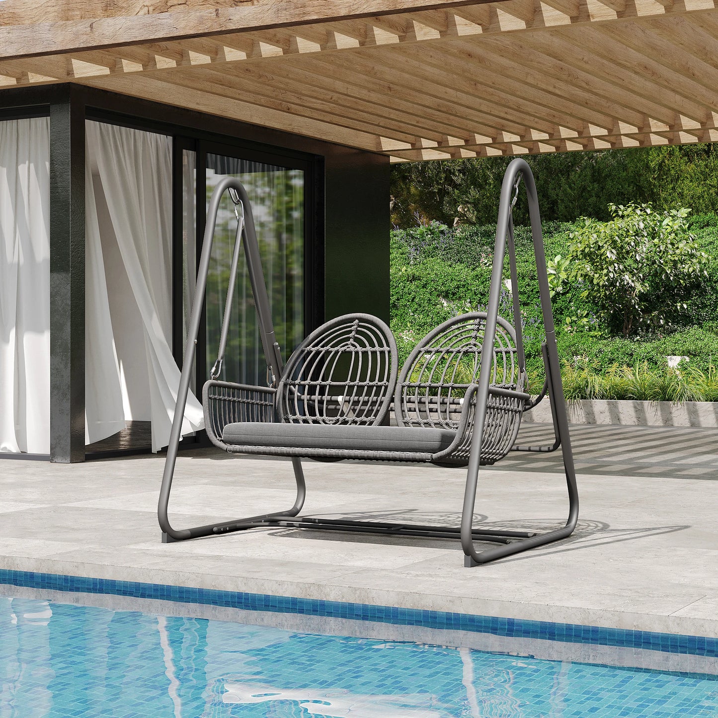 2-Persoons Schommelstoel – Tuinbank – Buitenstoel – Zitzak – Relaxstoel – Metalen Frame – Wasbare Kussens