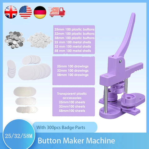 Button Maker Machine - Button Machine - Button Badge Maker - Badge Pin Maker - Manual Machine - 25Mm, 32Mm, 58Mm - Purple