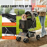 Dog Stroller - Dog Stroller Foldable - Stroller - 35lbs - 4 Wheels Dog Stroller with Cup Holder - for Cats Travel Dog Accessories