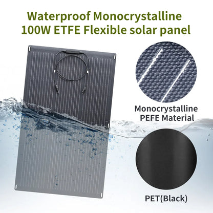 Zonnepanelen - Zonnepaneel - Flexibel - Solar Panel - 100W - Mobiele Zonne-energie Oplader - Monokristallijn - Draagbare - Waterdicht IP68 – Voor Balkon, Caravan & Camping - QUORE