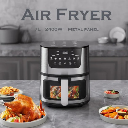Digitale Airfryer - PFAS vrij - Groot 7 Liter - 1400W - Heteluchtfriteuse - Zwart - Digital screen - Inclusief in hoogte verstelbaar Grillrack - Elektrische friteuse - LED-aanraakbediening - Slimme multifunctionele heteluchtoven - QUORE