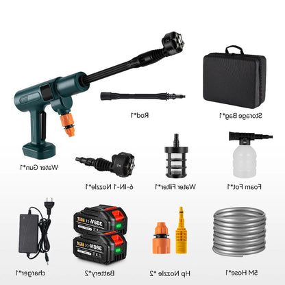 Hogedrukreiniger - Terrasreiniger - Waterpistool - Draadloze - Elektrische - 3500W - 200 Bar -  6-in-1 Spuitmond - Pressure Washer - voor Auto en Tuin - Compatibel met 18V/21V Batterijen - inclusief 2 Accu - QUORE