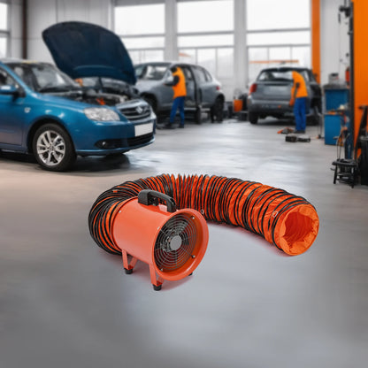 Industrieventilator – Bouwventilator – Luchtverplaatser – Blower – PVC Luchtkanaal – Oranje Variant – 250 Mm Diameter – 320 Watt Krachtig