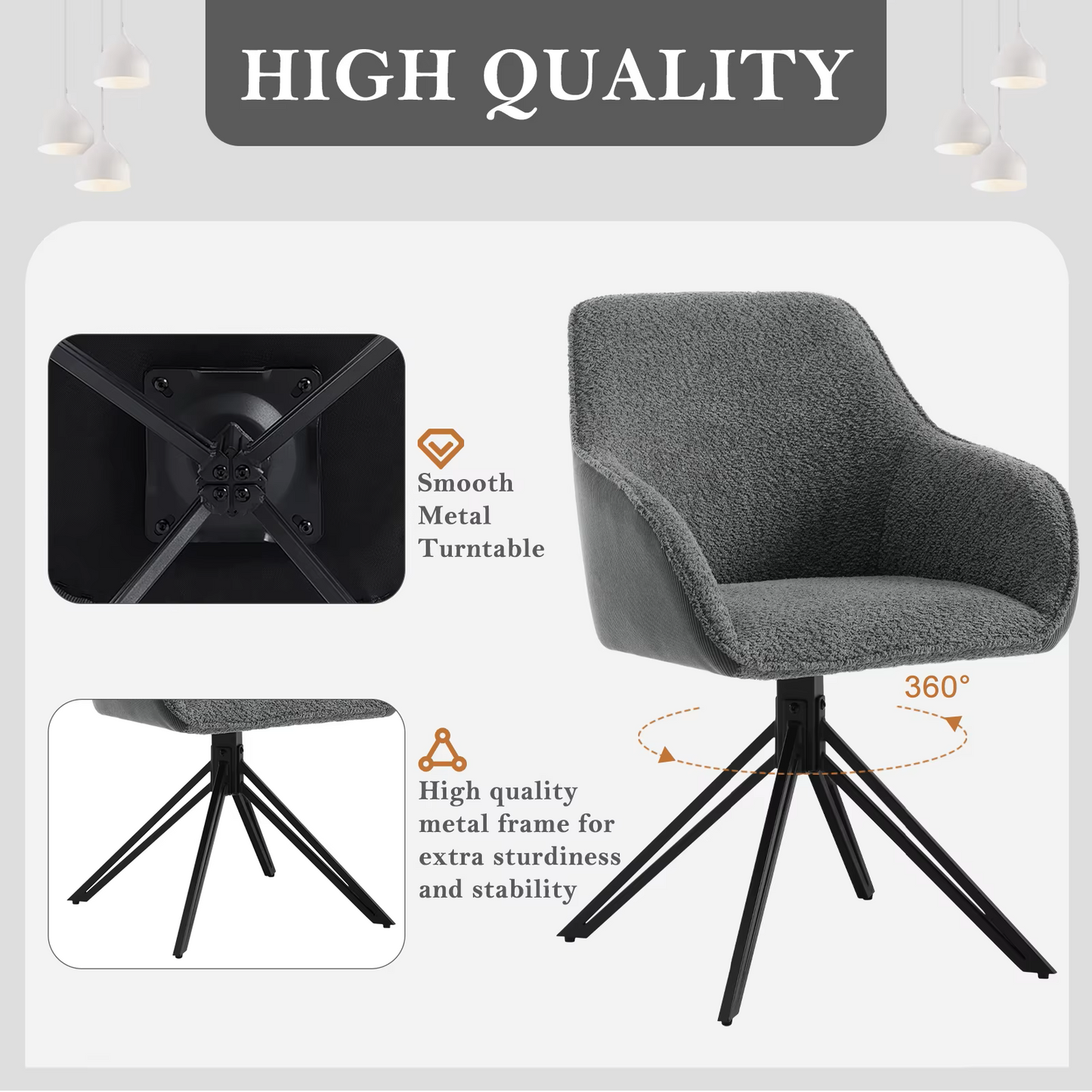 Draaistoel - Draaibare Eetkamerstoelen – Set van 2 – Ergonomische Corduroy Stoelen met Armleuningen – Comfortabele Keuken- & Loungestoelen – 360° Draaiend – Stabiel & Modern Design - 58x53.5x82cm - Donkergrijs