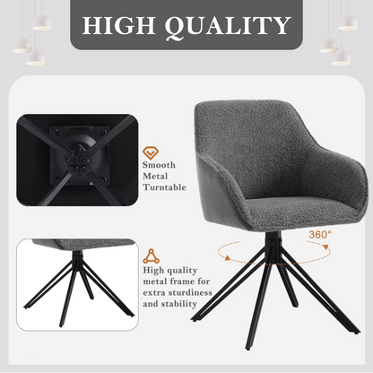 Draaistoel - Draaibare Eetkamerstoelen – Set van 2 – Ergonomische Corduroy Stoelen met Armleuningen – Comfortabele Keuken- & Loungestoelen – 360° Draaiend – Stabiel & Modern Design - 58x53.5x82cm - Donkergrijs