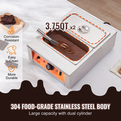 Chocolate - Chocolate Fondue - Chocolate Fountain - Chocolate Melter Electric - Chocolate Melter - Melting Pot - 800W Stainless Steel - For Melting and Heating Chocolate/Milk/Cream