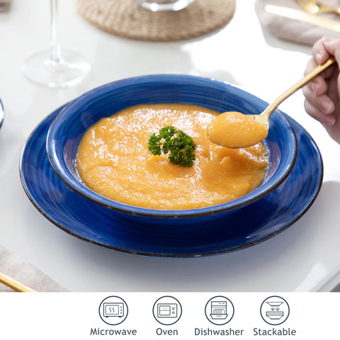 Tableware - Tableware set - 18 Piece Plates - Soup Plates - Dessert Plates - Earthenware Service for 12 persons - Bonita Blue