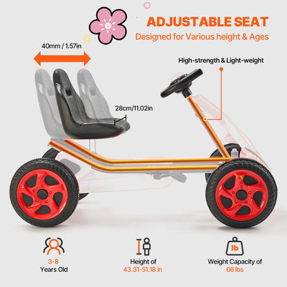 Kinder Go Kart - Skelter - Kart - 4-Wiel Off-Road - Pedal Kart - Verstelbare Zitting - voor Jongens & Meisjes - Voor Buiten - QUORE