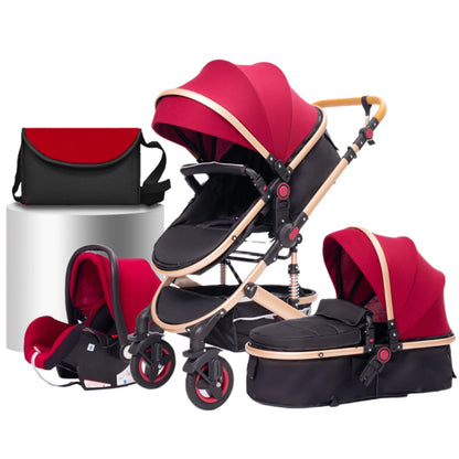 Kinderwagen - Buggy - Baby Kinderwagen 3 in 1 - Opvouwbare - Wandelwagen - Hoog Landschap Babywagen - voor Pasgeborenen - CE Goedgekeurd - Wijnrood
