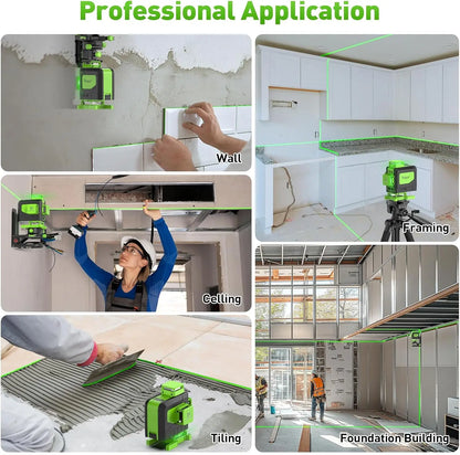 Huepar 904DG 16 Lines Laser Level With 100M Rangefinder 4D Green Beam Cross Line Laser Tools With Remote Control For Tiles Floor
